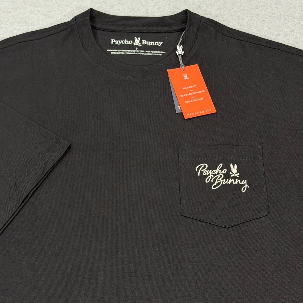 Psycho Bunny Desert Relaxed Fit Pocket T-Shirt Men XXL (8) Black Pima Cotton NWT